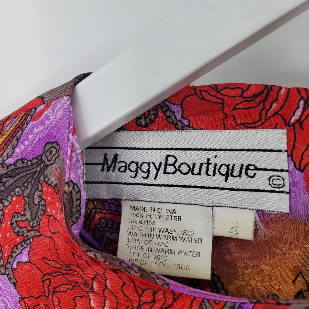 Vintage 80s Maggy Boutique Floral Printed Satin Suit Dress Pearl Buttons - Picture 9 of 9